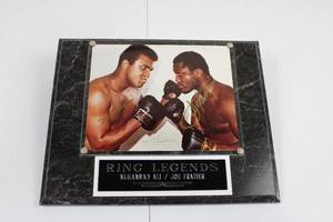 Ring Legends Mohammad Ali and Joe Frazier Autographed Boxing Photo Plaque