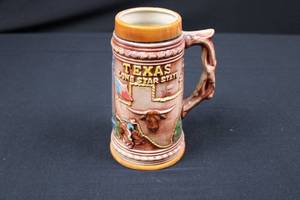 lot 12 image: Texas Lone Star State Souvenir Stein - Ceramic Beer Mug Made in Japan