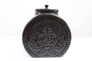 lot 20 image: OREO Cookie Jar - Ceramic, Black Gloss with White Band, Embossed Logo