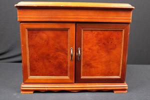 lot 39 image: Wood Jewelry Armoire with Mirror - 2 Doors, Velvet Interior, Multiple Drawers
