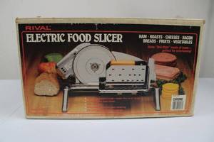 lot 50 image: Rival Electric Food Slicer - Model 1101E - 6-34 in Stainless Steel Blade