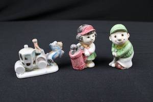 lot 66 image: Giftcraft 3-Piece Porcelain Figurine Set - Train Engine & Couple, Made in Taiwan