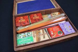 lot 82 image: Sai Magikal Aroma Incense Box Set in Carved Wooden Box - Assorted Cones & Sticks 8W