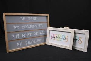 lot 83 image: Holiday Home Be Kind Be Thoughtful Be Thankful Wall Decor Set - 3 Framed Signs