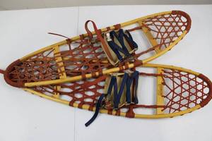 lot 85 image: Iverson Seek Wilderness Snowshoes - 36 x 10 in Vintage Wood Frame