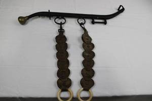 lot 98 image: Antique Leather Tassels with Disc Beads and Ivory Ring Ends (Lot of 2)