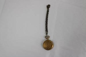 lot 106 image: Pocket Watch - Vintage Gold-Tone with Engraved Case on Chain - Antique Floral Engraving