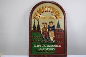 lot 152 image: Vintage Arch-Top Golf Club Sign - Learn the Magnificent Game of Skill