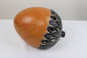 lot 154 image: Terracotta Gourd Vase with Black Leaf-Scale Relief on Lower Half
