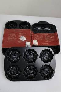 lot 188 image: Sunflower Collection 6-Cavity Nonstick Muffin Pan Set - Platinum Collection (2-Piece)