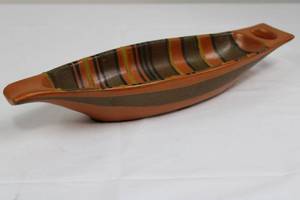 lot 190 image: Terracotta Ceramic Bowl with Striped Interior