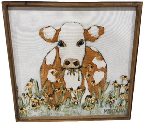 lot 23 image: Cow & Daisy Framed Canvas Art