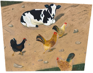 lot 30 image: Hand Painted Farm Animals on Canvas