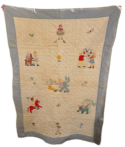 lot 16 image: Vintage Nursery Rhyme Themed Baby Quilt