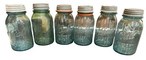 lot 33 image: Collection of 6 Blue Ball Jars