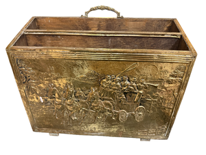 lot 20 image: Vintage Magazine Holder - Wooden Frame & Embossed Brass Panels