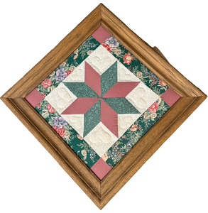 lot 10 image: Framed Handcrafted Patchwork 8 Point Star