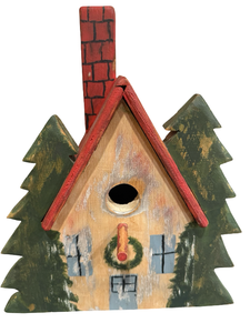 lot 104 image: Hand-Painted Wooden Folk Art Cabin Birdhouse