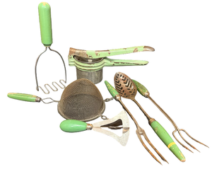 lot 1B image: Vintage Kitchen Utensils with Green Handles