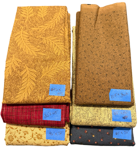 lot 14A image: High Quality Fabric - Yellow, Browns, Red & Dark Blue - 6 Pieces