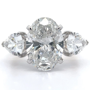 lot 1 image: 8.59 Carat Diamond Pear & Oval Three-Stone Ring in 14k Yellow Gold w Report VIDEO