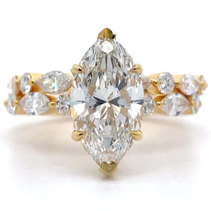 lot 2 image: NEW 5 Carat Diamond Marquise 2-Piece Matching Bridal Ring Set in 14k Gold w Report VIDEO