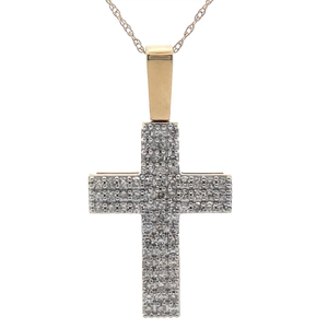 lot 7 image: Pav 0.50 Carat Natural Diamond Cross Pendant Necklace in Yellow Gold Retail $1,895 VIDEO