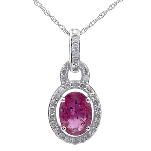 lot 15 image: 1.20 Carat Natural Ruby & Natural Diamond Halo Pendant Necklace in 14k White Gold Retail $1,245 VIDEO