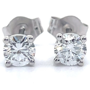 lot 18 image: NEW 0.55 Carat Diamond Round Solitaire Stud Earrings in 14k White Gold w Report VIDEO