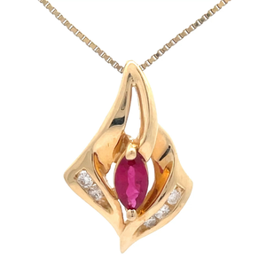 lot 19 image: Contemporary Natural Ruby & Natural Diamond Geometric Ribbon Pendant in 14k Gold VIDEO