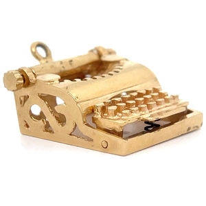 lot 22 image: Estate Vintage Mini Typewriter Pendant Charm in 14k Yellow Gold VIDEO