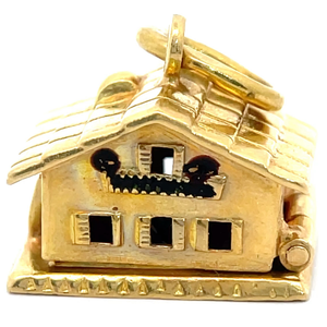 lot 25 image: Storybook Romance Cottage Enamel Heart Estate Pendant in 18k Yellow Gold VIDEO