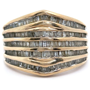 lot 29 image: Estate 1 Carat Natural Diamond Multi-Channel Chevron Ring in Yellow Gold VIDEO