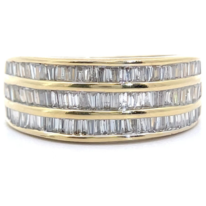 lot 30 image: Estate Natural Diamond Triple Channel Baguette Ring in 14k Yellow Gold VIDEO