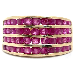 lot 31 image: Estate Natural Ruby Four-Channel Ring in 14k Yellow Gold VIDEO