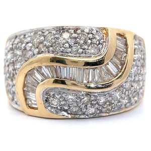 lot 36 image: Estate Pav Natural Diamond Baguette Swirl Ring in 14k Yellow Gold VIDEO