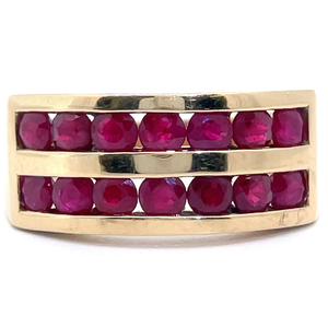 lot 49 image: Estate Natural Ruby Double Channel Bar Ring in Yellow Gold VIDEO