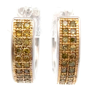 lot 52 image: Pav Natural Fancy Yellow Diamond Two-Tone Hoop Earrings Retail $145 VIDEO