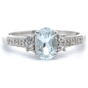 lot 53 image: 0.83 Carat Natural Aquamarine & Natural White Topaz Ring VIDEO