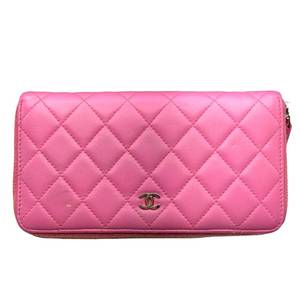 lot 7A image: Chanel Classic Quilted Lambskin Zip Around Wallet  Pink Pre-Owned Retail $1,200