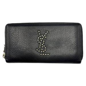 lot 31A image: Saint Laurent Black Leather Studded Logo Zip Around Wallet Pre-Owned Retail $895