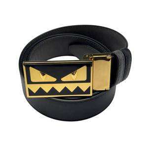 lot 46A image: Fendi Black Leather REVERSIBLE Monster Belt with Gold Buckle  Size 107 - 117cm Pre-Owned Retail $790