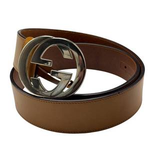 lot 18A image: Gucci Brown Leather Interlocking GG Belt  Size 8032 Pre-Owned Retail $450