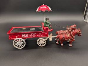 lot 6 image: Coca-Cola CAST IRON Horse-Drawn Wagon With Driver & Umbrella
