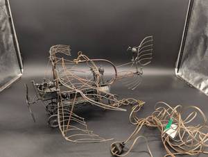 lot 15 image: Vintage Wire Airship Sculpture - Steampunk Metal Art with Propellers & Wheels