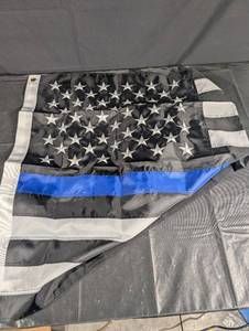 lot 23 image: Thin Blue Line US Flag - Black & Gray Stripes with Blue Stripe & White Stars
