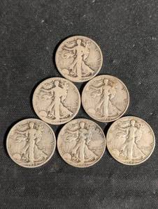 lot 55 image: Walking Liberty Half Dollars - 6 Coins, 50-Cent US Silver (1934-1940s)