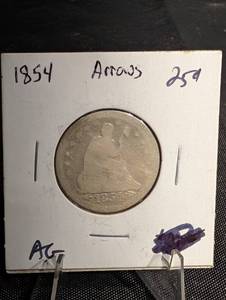 lot 83 image: 1854 Seated Liberty Quarter with arrows