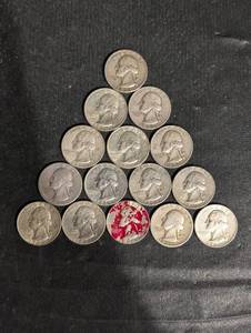 lot 99 image: 90% Silver Washington Quarters Mix - 15 Coins