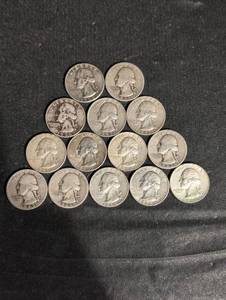 lot 100 image: 90% Silver Washington Quarters Mix - 14 Coins